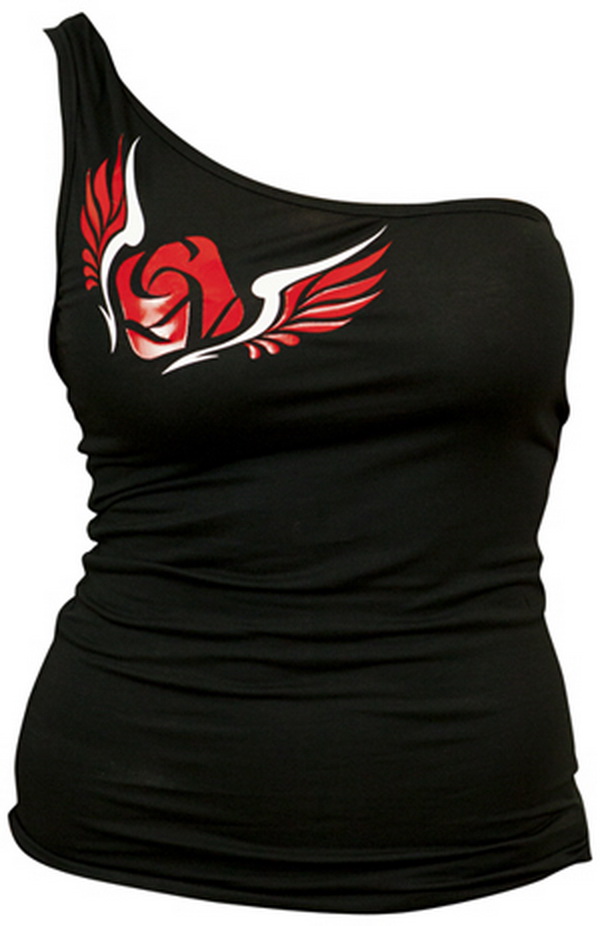 Féloldalas póló, angyalszárnyas, fekete - XL